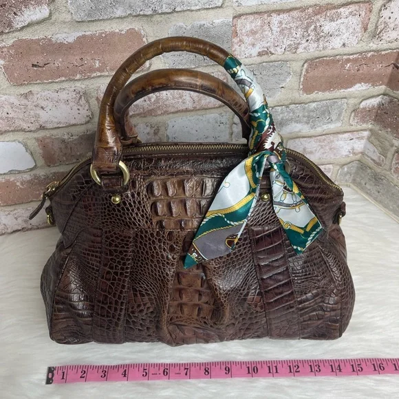Brahmin Chocolate Brown Crocodile-Embossed Handbag - Picture 10 of 13